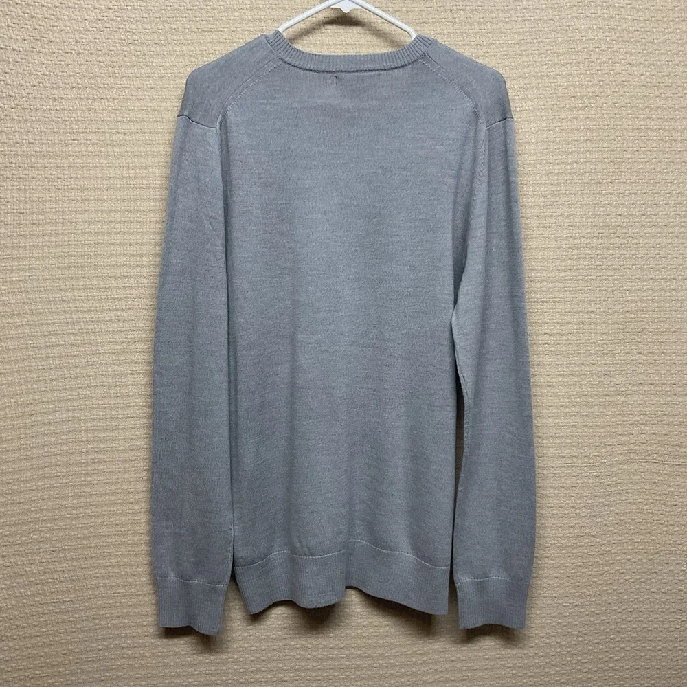 Banana Republic Men's V Neck Sweater Tall Large 100% Merino Extra Fine Wool Gray